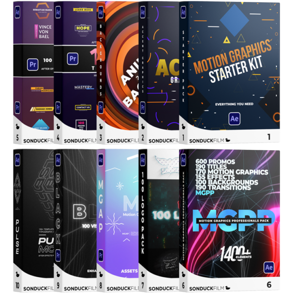 Video Graphics Package 650 Motion Graphics Starter Pack | AE & Premiere Pro – SonduckFilm